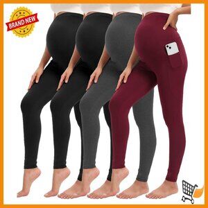 Maternity Leggings with Pockets Over Belly Yoga Pants Activewear